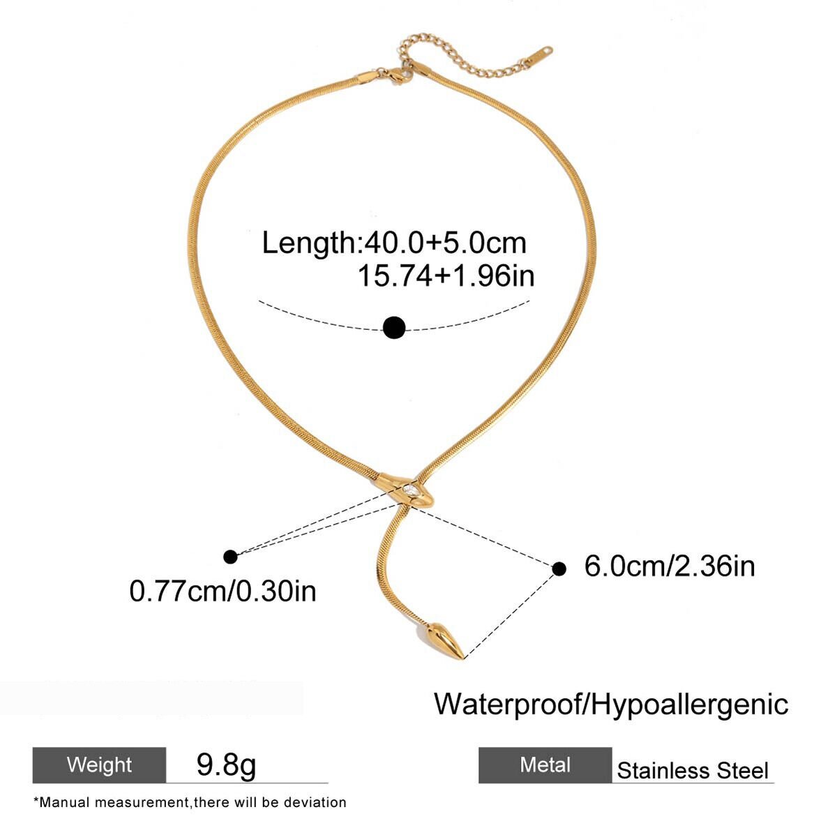 1 Piece Shinning Snake Stainless Steel Waterproof Gold Color Women's Pendant Necklaces Picture2