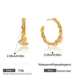 1 Pair Luxurious Irregular Shape Stainless Steel Waterproof Gold Color Women's Hoop Earrings h5 Picture2