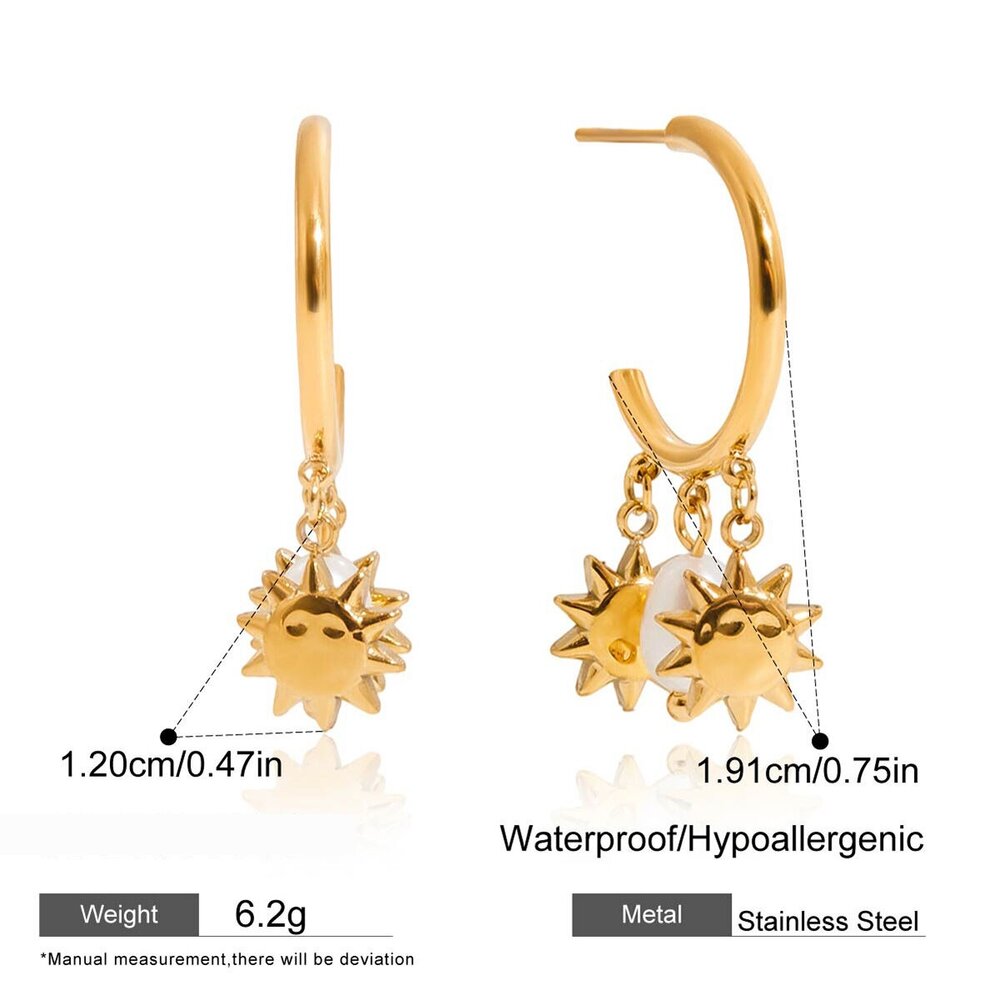 1 Pair Luxurious Sun Stainless Steel Waterproof Gold Color Pearl Women's Hoop Earrings Picture2