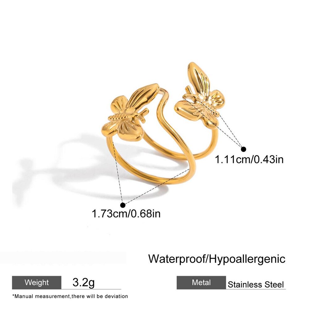 1 Piece Retro Shape Butterfly Stainless Steel Waterproof Gold Color Natural Stone Statement Rings Picture2