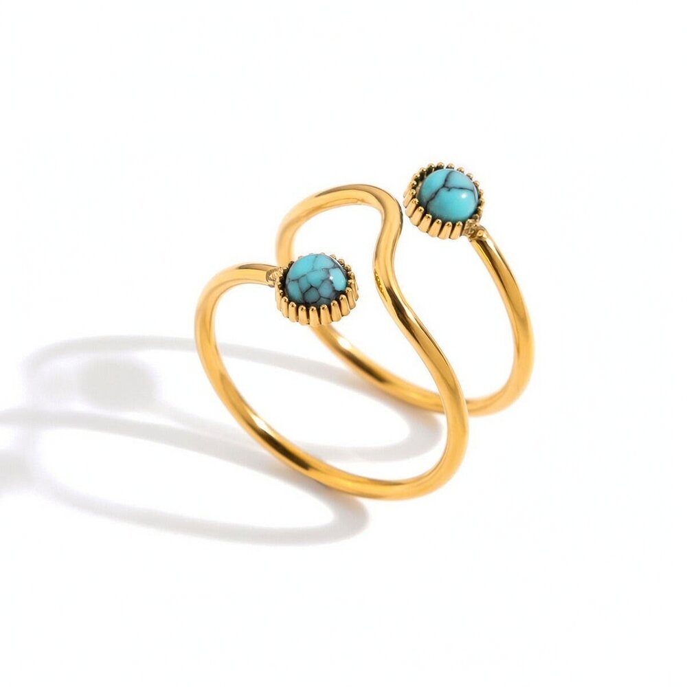 1 Piece Retro Shape Butterfly Stainless Steel Waterproof Gold Color Natural Stone Statement Rings