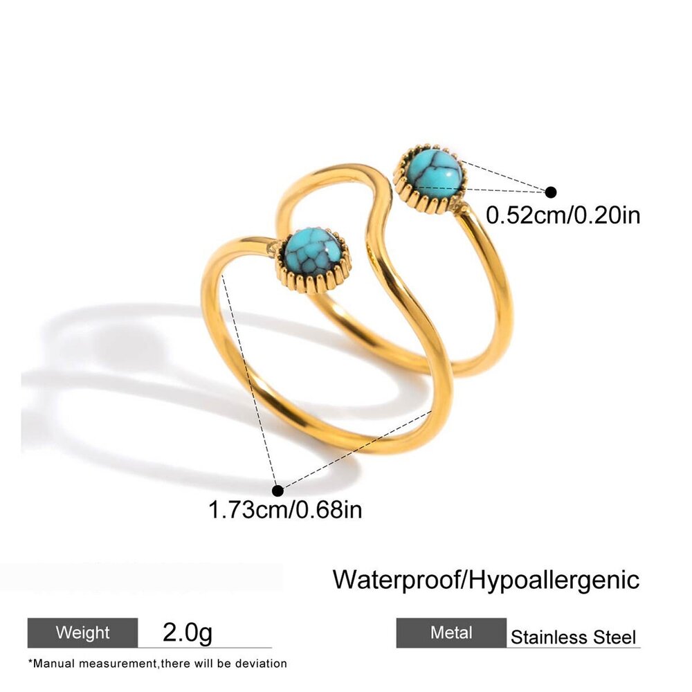 1 Piece Retro Shape Butterfly Stainless Steel Waterproof Gold Color Natural Stone Statement Rings h5Picture2