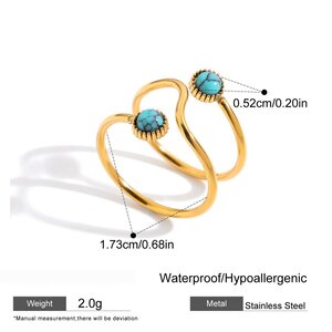 1 Piece Retro Shape Butterfly Stainless Steel Waterproof Gold Color Natural Stone Statement Rings h5 Picture2