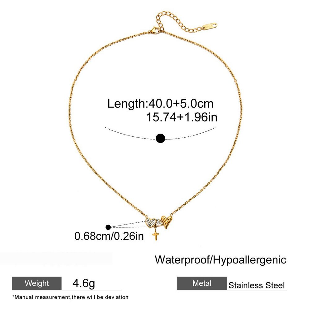 1 Piece Exquisite Heart&Cross Stainless Steel Waterproof Gold Color Women's Pendant Necklaces Picture2