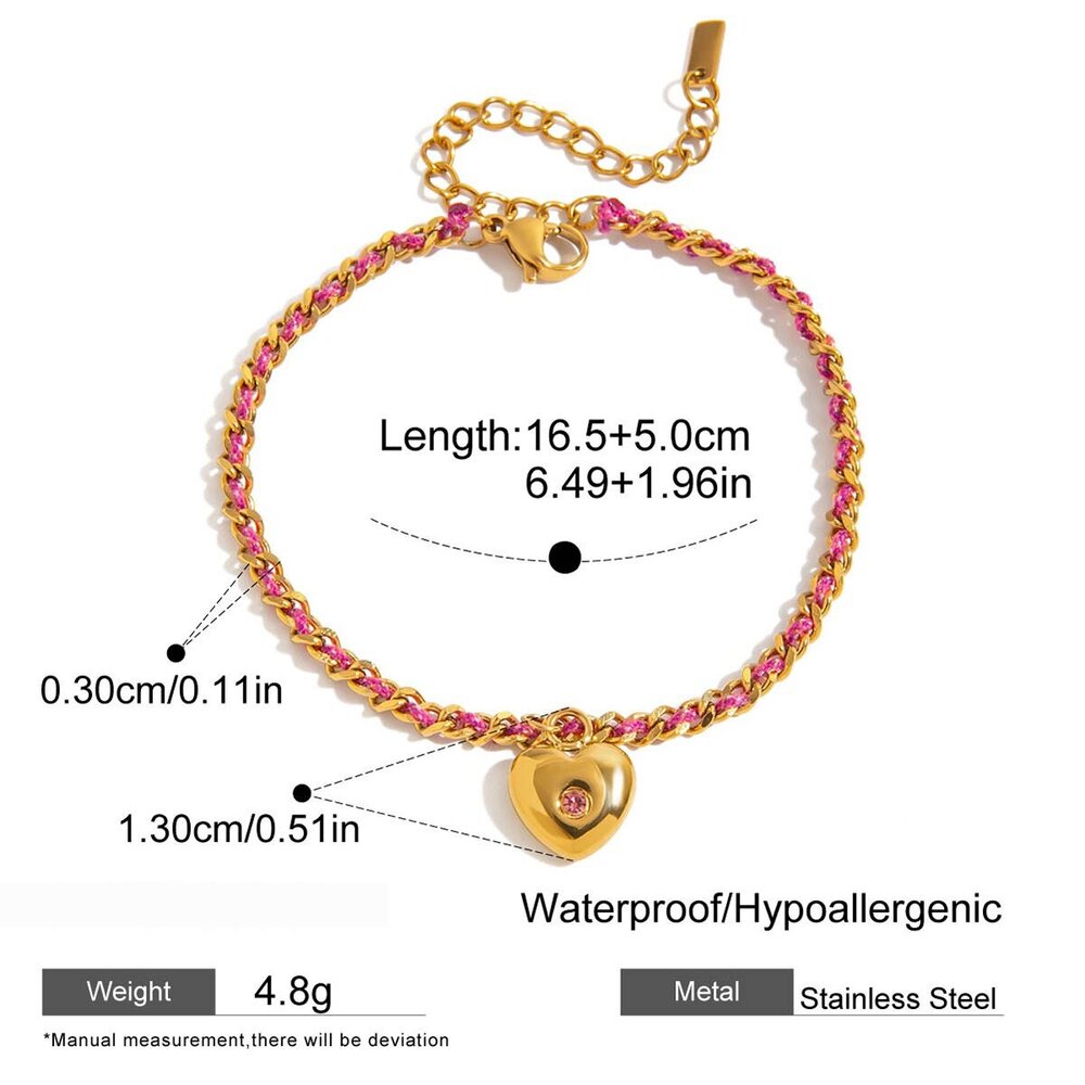 1 Piece Retro Heart Stainless Steel Waterproof Gold Color Women's Braided Bracelets h5Picture2