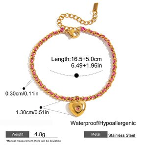 1 Piece Retro Heart Stainless Steel Waterproof Gold Color Women's Braided Bracelets h5 Picture2