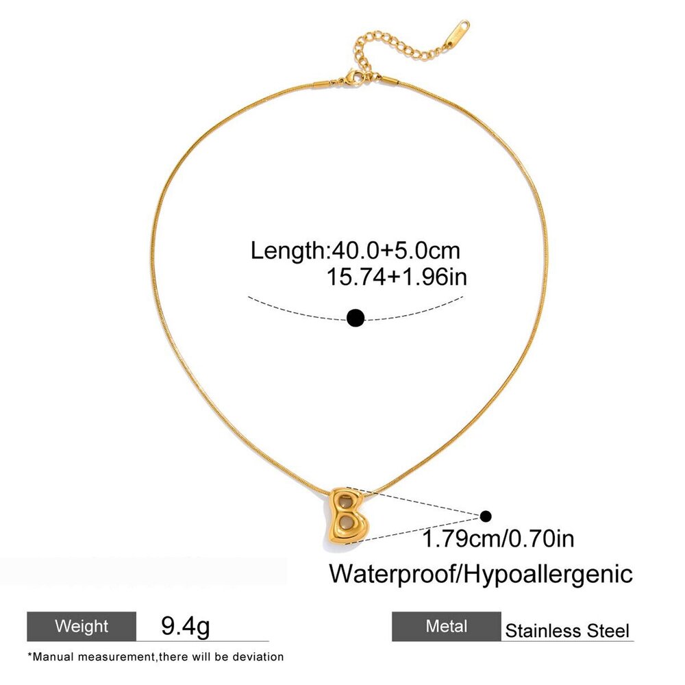 Collier Pendentif Femme Classique En Acier Inoxydable, Couleur Or, Avec Lettre (1 Pièce) h5Image2