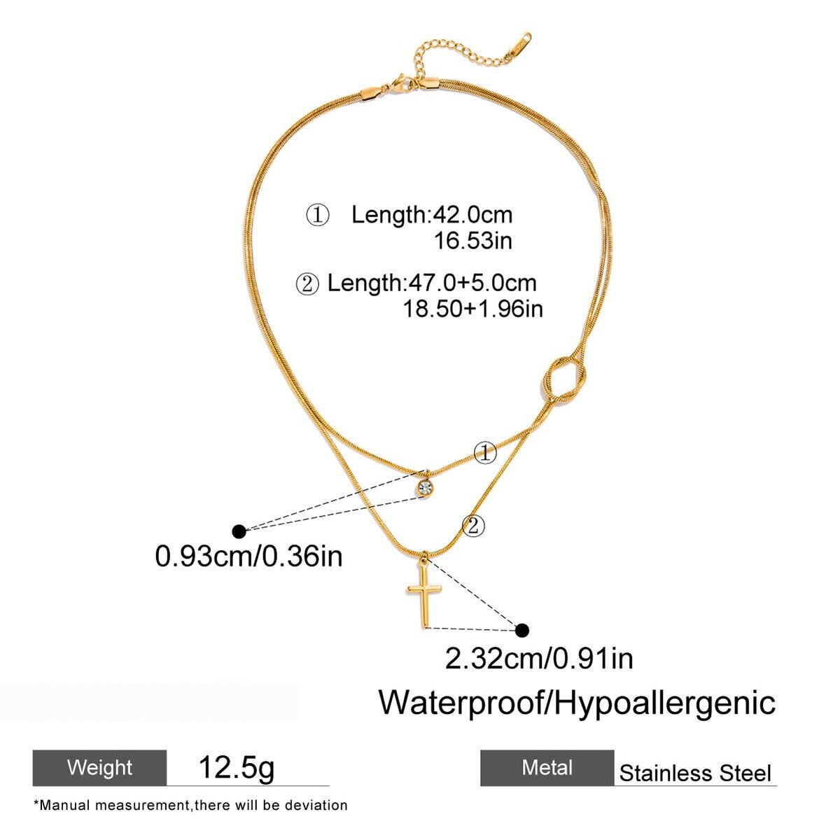 1 Stück Klassische Kreuz-Halskette Aus Edelstahl, Wasserdicht, Goldfarben, Für Damen, Mehrlagig Tragbar Bild2