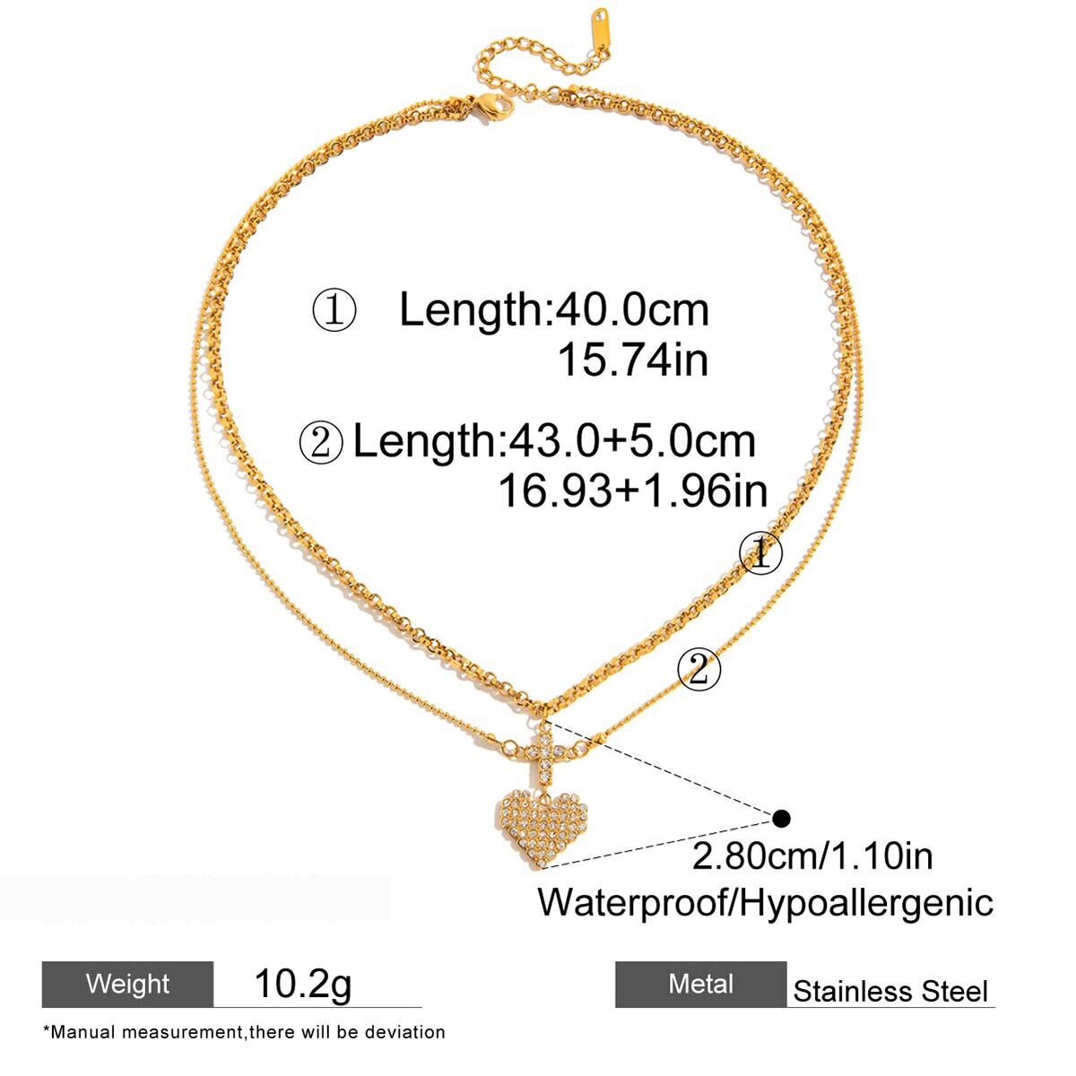 1 Piece Romantic Heart Stainless Steel Waterproof Gold Color Women's Layered Necklaces h5 Picture2