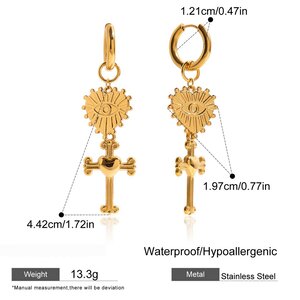 1 Par De Pendientes Colgantes Retro De Acero Inoxidable Con Forma De Corazón Y Cruz, Resistentes Al Agua, Color Dorado, Para Mujer h5 Imagen2