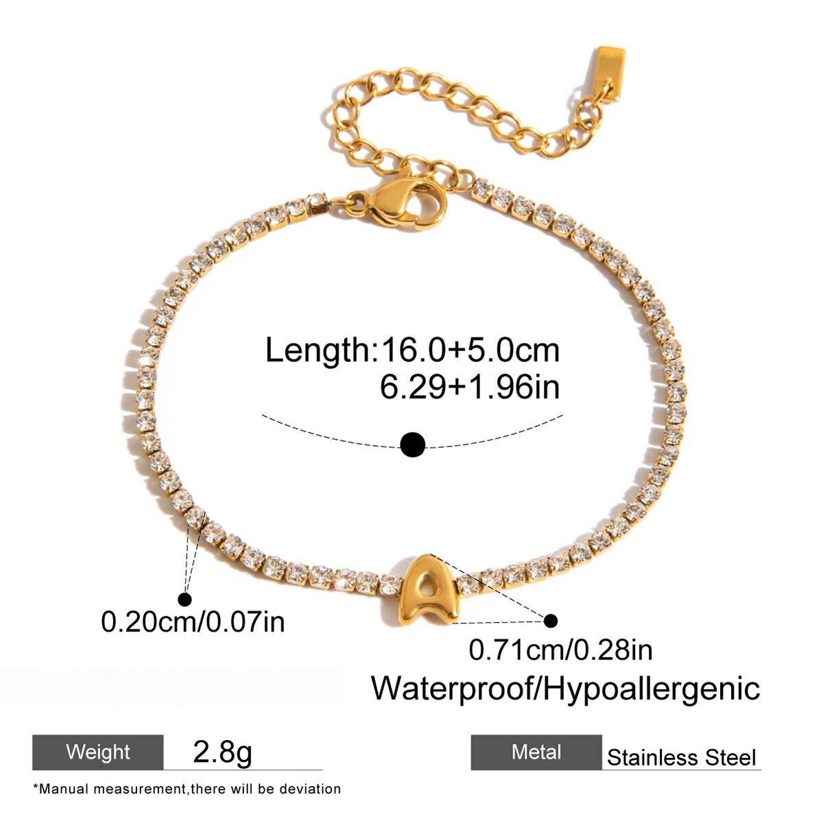 1 Stück Zierliches, Wasserfestes Damen-Charm-Armband Aus Edelstahl In Goldfarbe Mit Buchstabenanhänger Bild2