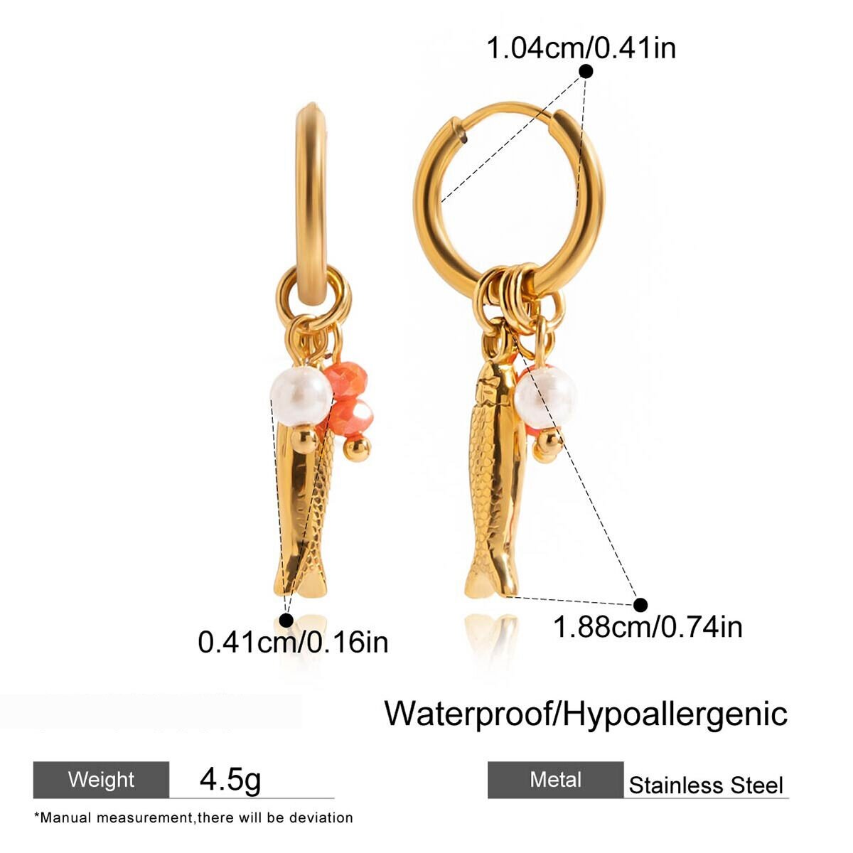 1 Pair Chic Fish Stainless Steel Waterproof Gold Color Women's Drop Earrings h5 Picture2