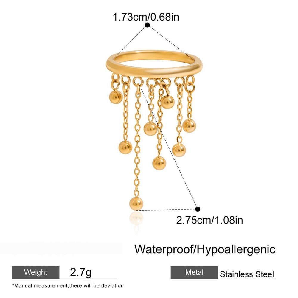 1 Piece Modern Tassel Stainless Steel Waterproof Gold Color Statement Rings