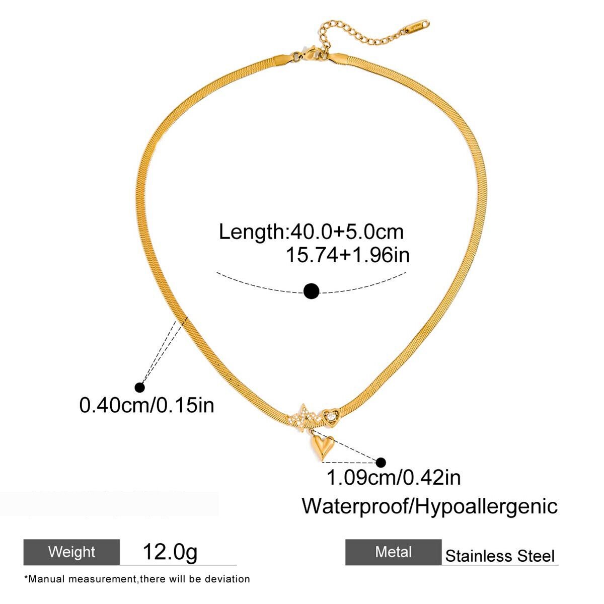 1 Piece Sweet Heart Stainless Steel Waterproof Gold Color Women's Jewelry Sets 