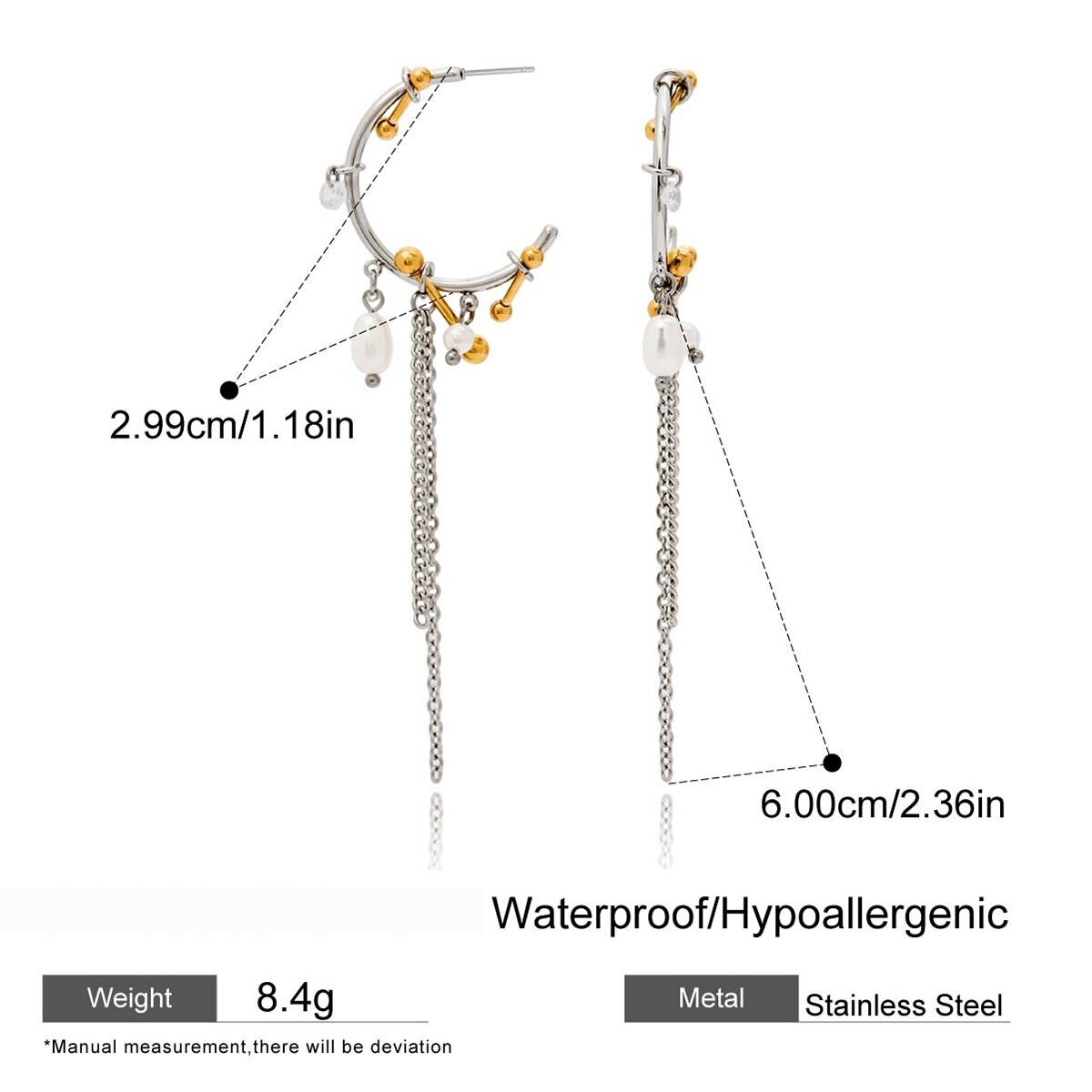 1 Paar Luxuriöse, Wasserfeste Quasten-Ohrhänger Aus Edelstahl In Gold- Und Silberfarbe Für Damen Bild2