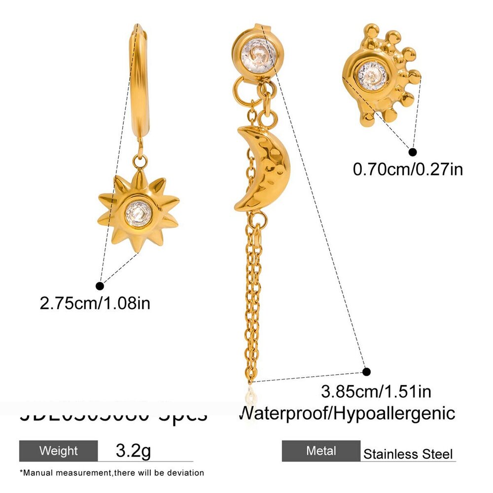 1 Set Classic Series Elegant Sun&Moon Stainless Steel Waterproof Gold Color Women's Earring Sets Picture2
