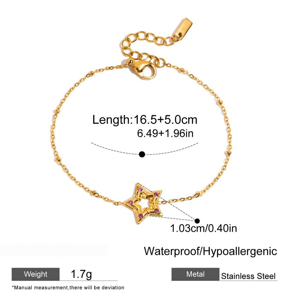 1 Stück Charmantes Stern-Armband Aus Edelstahl, Wasserdicht, Goldfarben, Für Damen