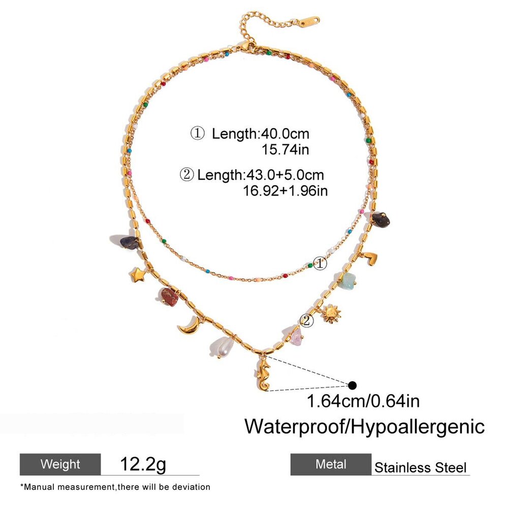 1-Teilige Seepferdchen-Halskette Aus Edelstahl, Wasserdicht, Goldfarben, Für Damen, Mehrreihig Tragbar Bild2