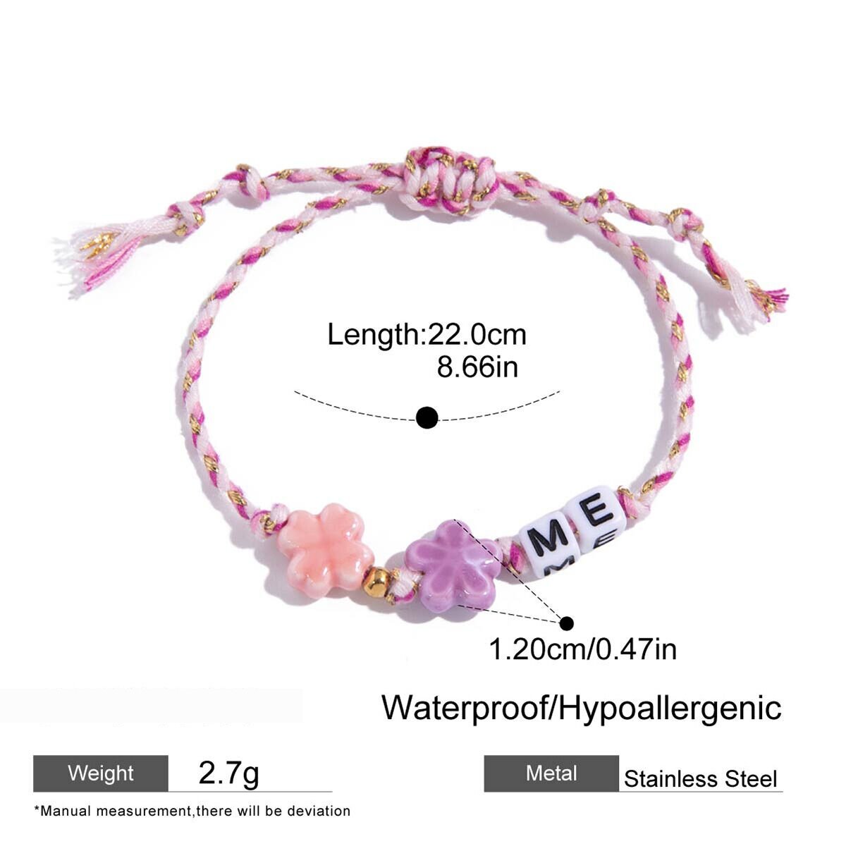 1 Piece Sweet Letter Colorful Stainless Steel Waterproof Women's Beaded Bracelets h5 Picture2