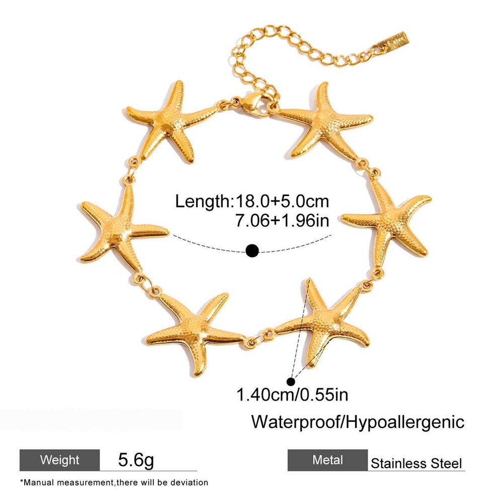 1 Piece Vacation Starfish Stainless Steel Waterproof Gold Color Women's Chain Bracelets Picture2