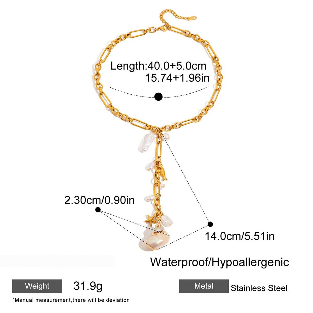 1 Stück Bezaubernde Muschel-Halskette Aus Wasserdichtem Edelstahl In Goldfarbe Für Damen Bild2
