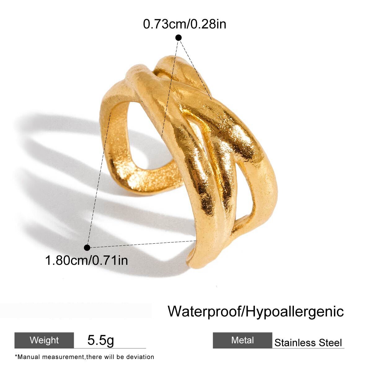 1 Piece Modern Twist Stainless Steel Waterproof Gold Color Minimalist Rings h5 Picture2