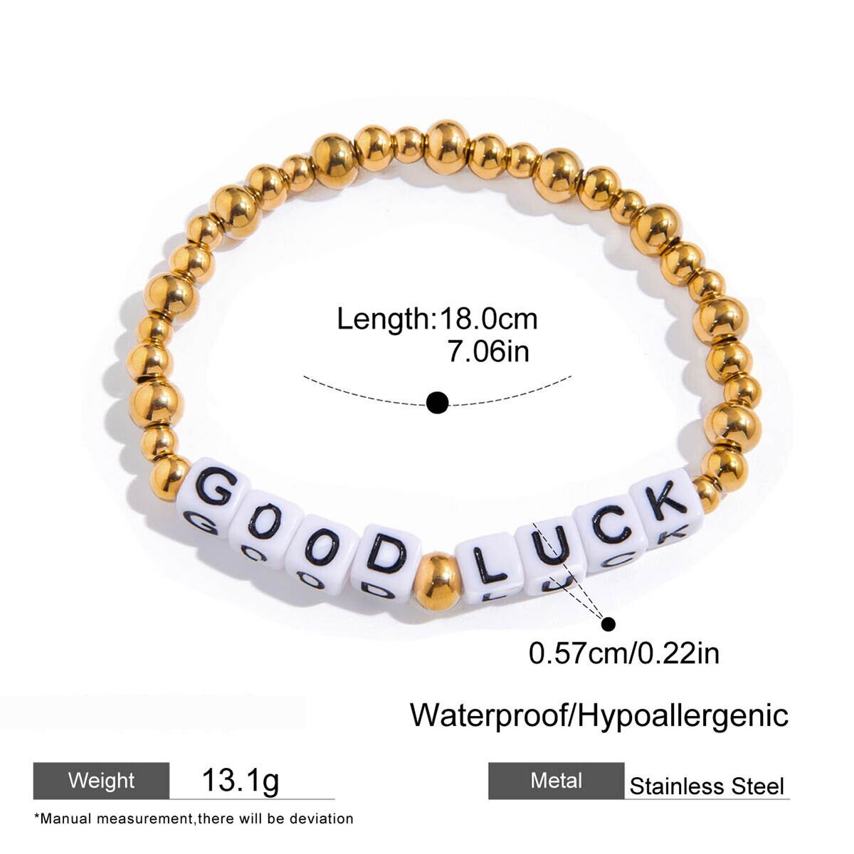 1 Piece Classic Letter Stainless Steel Waterproof Women's Beaded Bracelets Picture2