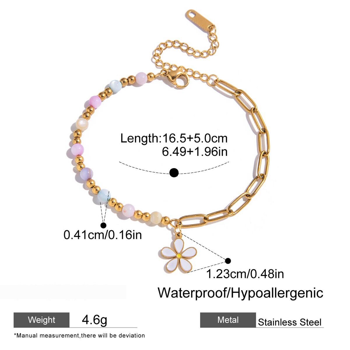 1 Piece Delicate Flower Stainless Steel Waterproof Gold Color Women's Charm Bracelets Picture2