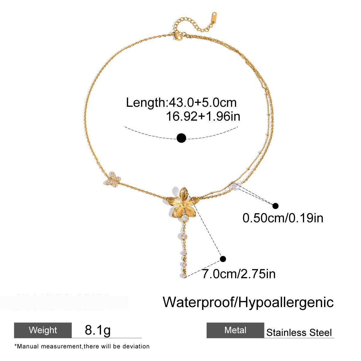1 Piece Exquisite Flower Tassels Stainless Steel Waterproof Gold Color Women's Pendant Necklaces Picture2