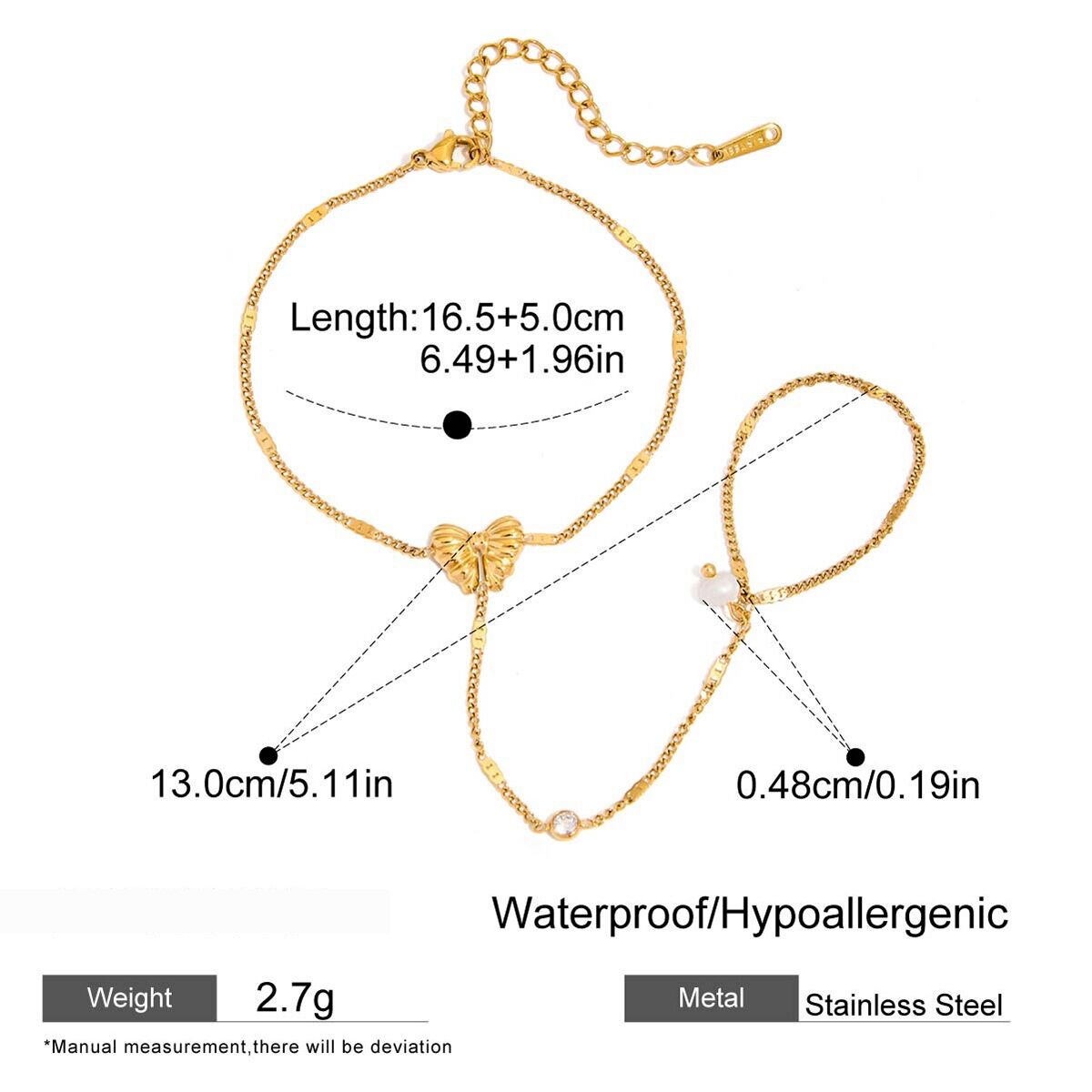 Bracelet À Maillons Pour Femme, En Acier Inoxydable Doré, Avec Nœud Papillon Romantique (1 Pièce). Image2
