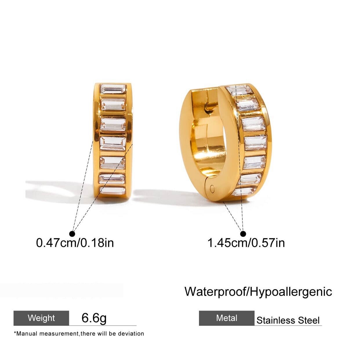 1 Pair Luxurious Solid Color Stainless Steel Waterproof Gold Color Women's Hoop Earrings Picture2