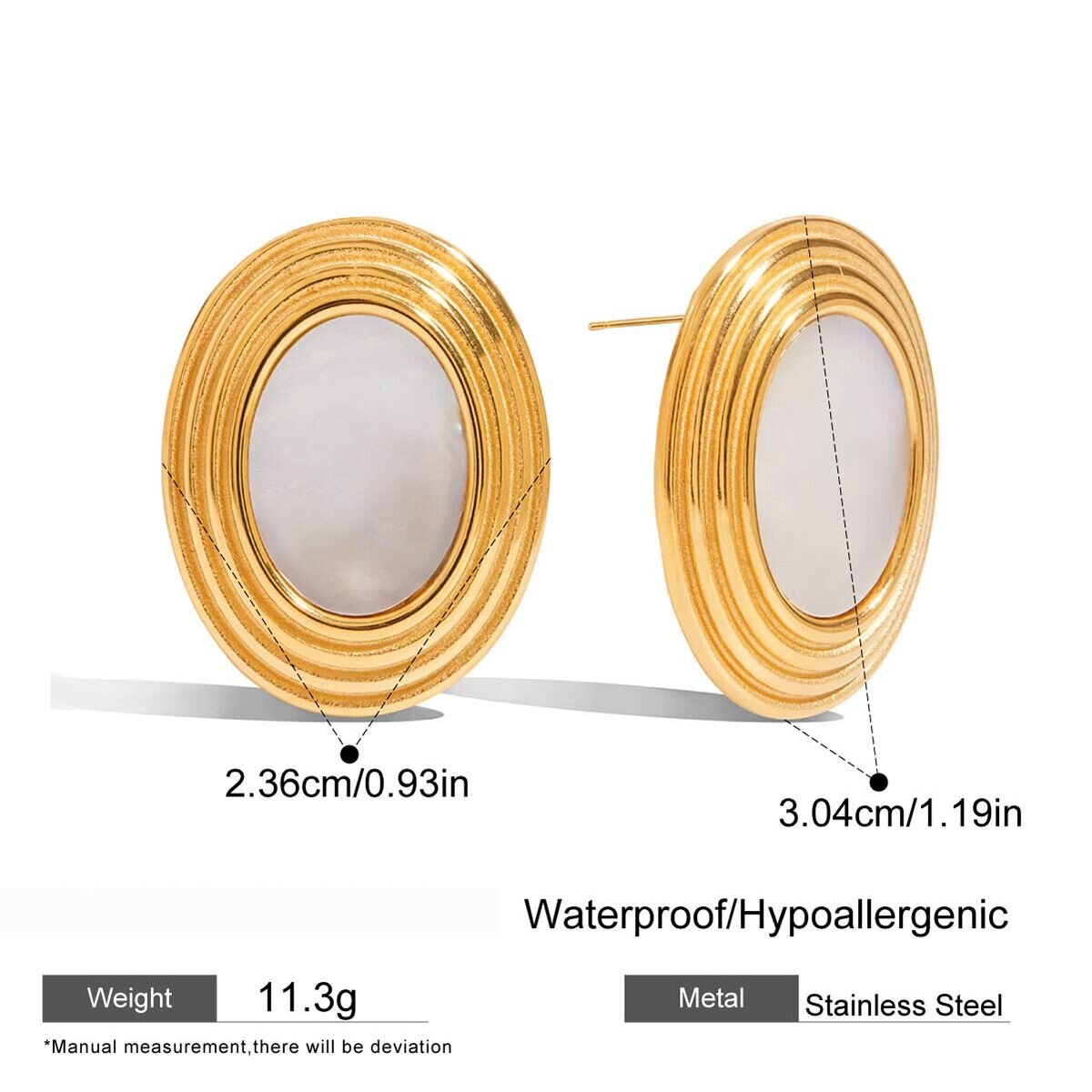 1 Pair Classic Series Retro Oval Stainless Steel Waterproof Gold Color Women's Stud Earrings h5 Picture2