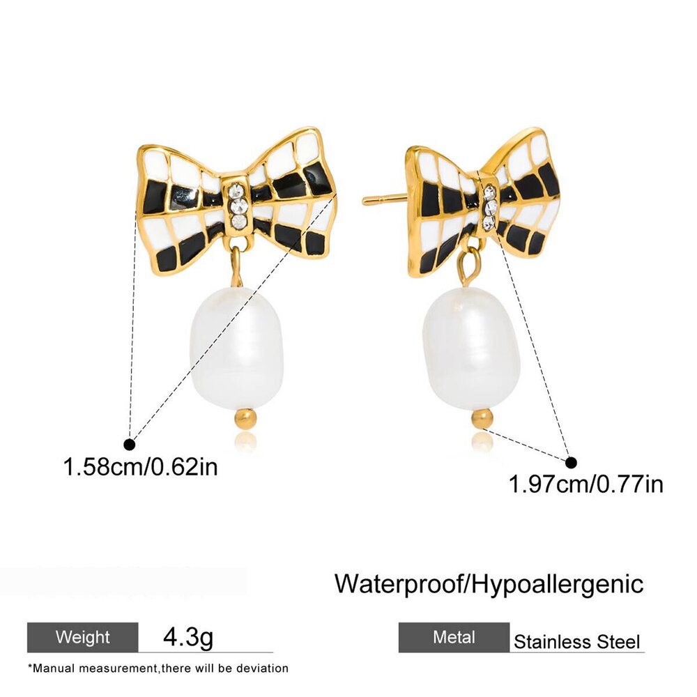 1 Pair Cute Bow Knot Stainless Steel Waterproof Gold Color Women's Drop Earrings Picture2