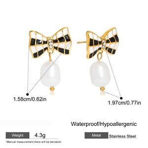 1 Pair Cute Bow Knot Stainless Steel Waterproof Gold Color Women's Drop Earrings h5 Picture2