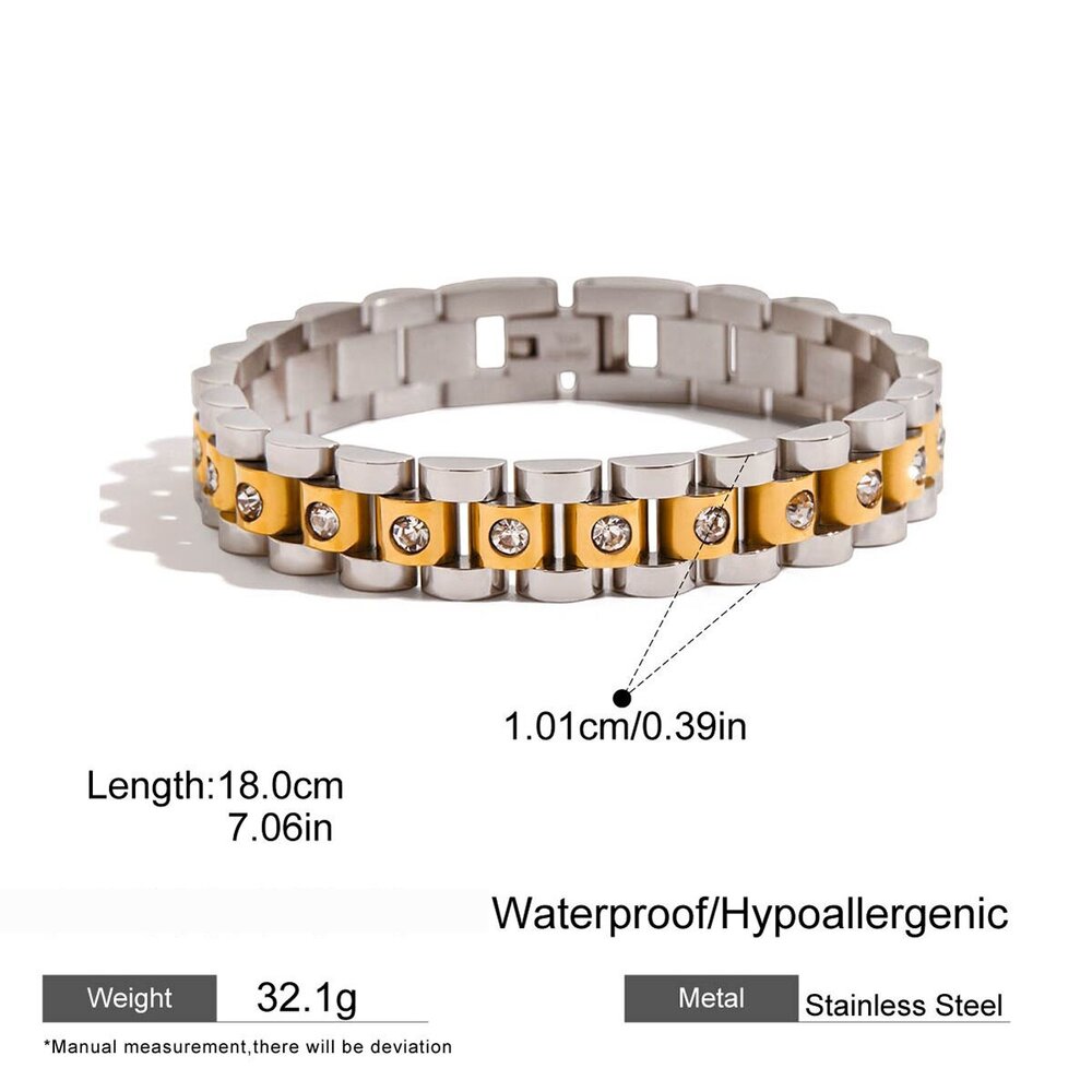 1 Piece Classic Patchwork Stainless Steel Waterproof Gold Color Women's Chain Bracelets h5Picture2
