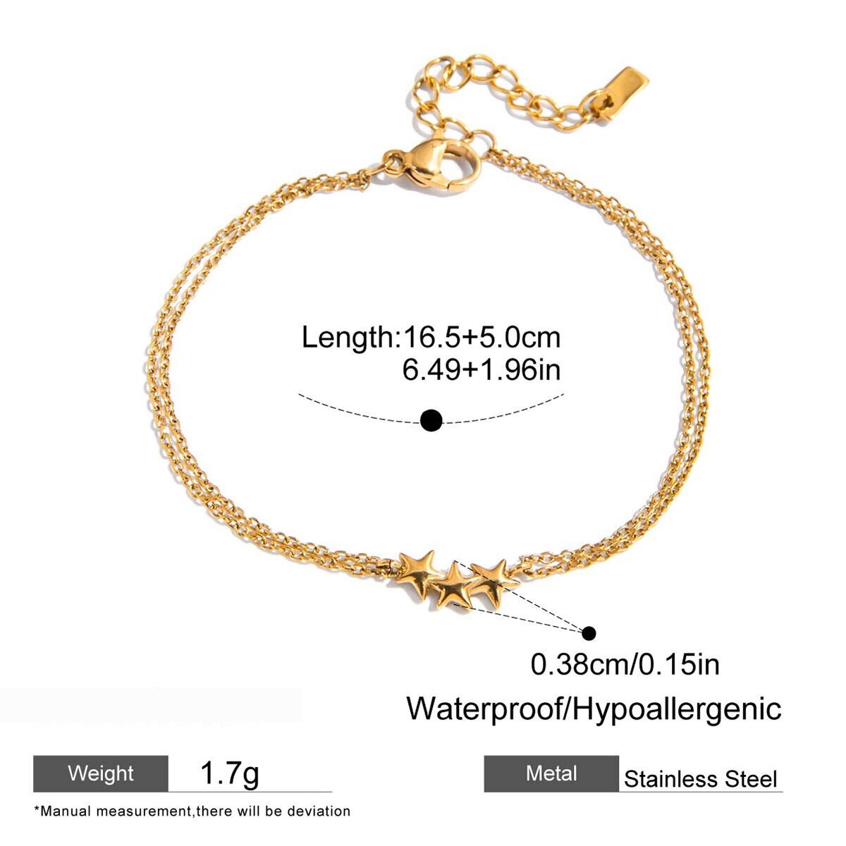 1 Piece Shinning Star Stainless Steel Waterproof Gold Color Women's Chain Bracelets Picture2