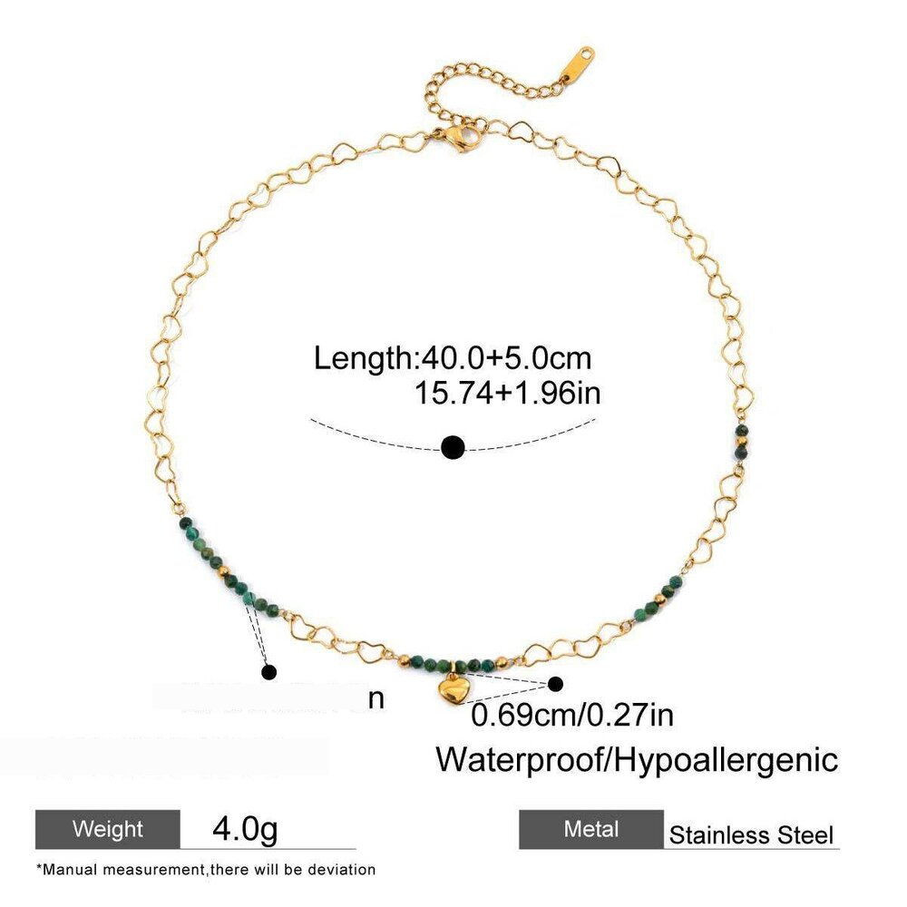 1 Piece Elegant Heart Beads Stainless Steel Waterproof Gold Color Women's Pendant Necklaces Picture2