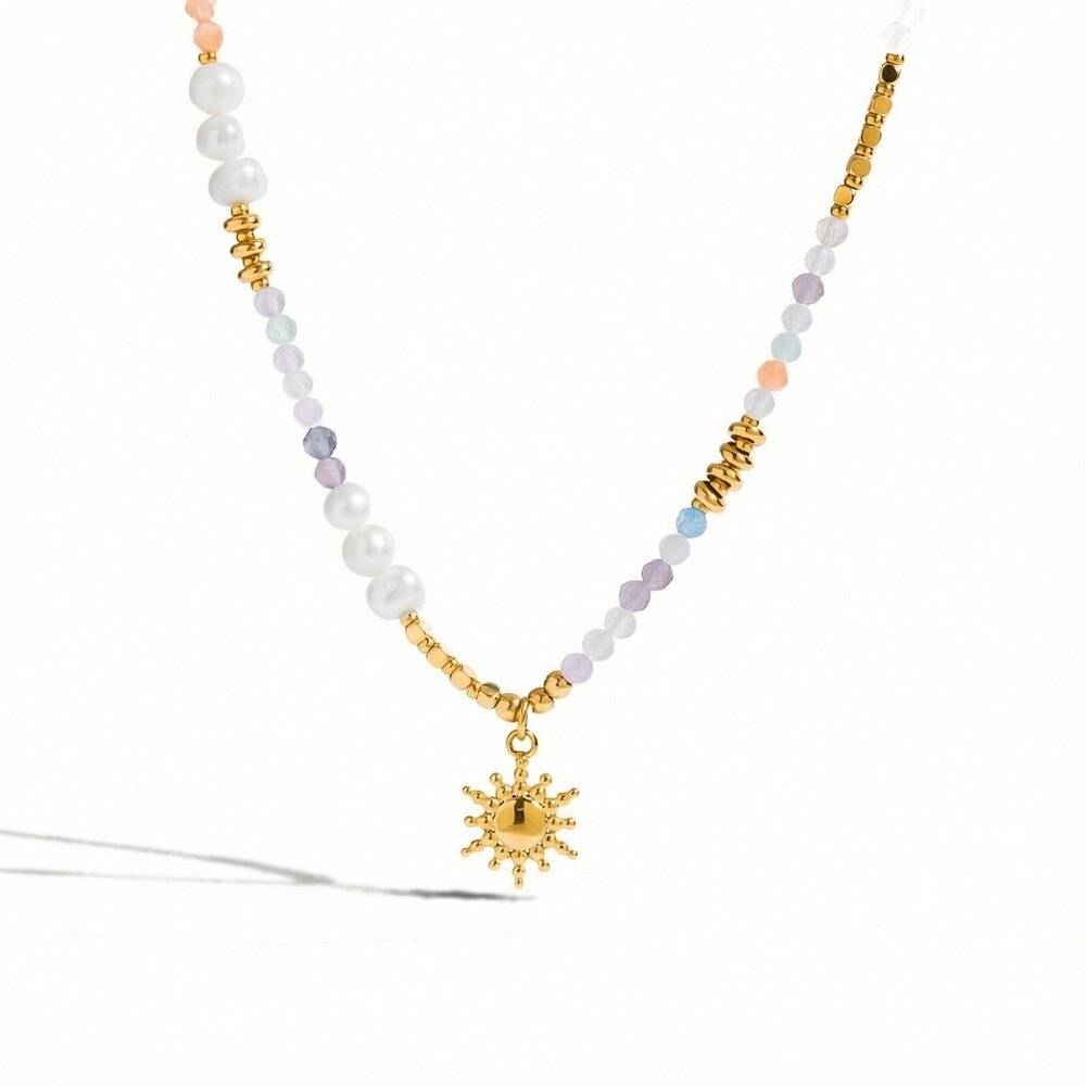 1 Piece Polychrome Beads Sun Stainless Steel Waterproof Gold Color Women's Pendant Necklaces