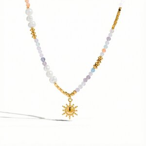 1 Piece Polychrome Beads Sun Stainless Steel Waterproof Gold Color Women's Pendant Necklaces h5