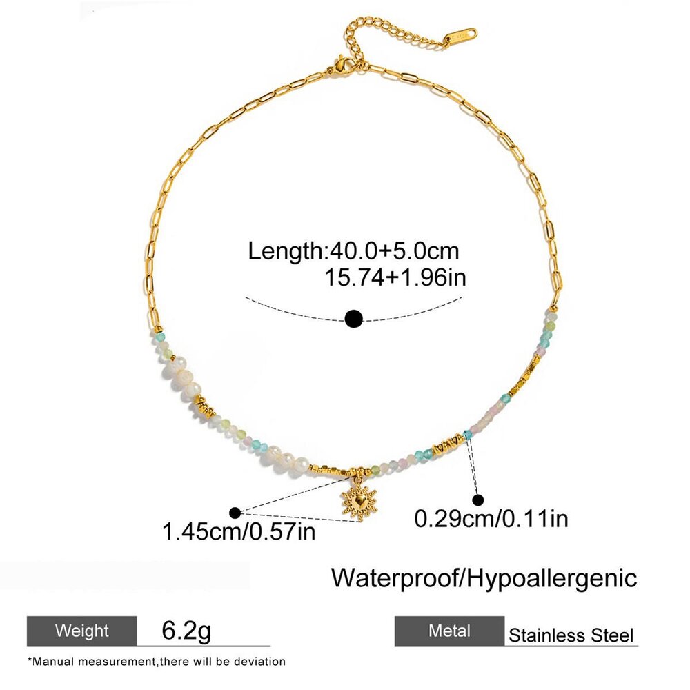 1 Piece Polychrome Beads Sun Stainless Steel Waterproof Gold Color Women's Pendant Necklaces Picture2