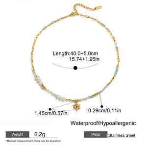 1 Piece Polychrome Beads Sun Stainless Steel Waterproof Gold Color Women's Pendant Necklaces h5 Picture2