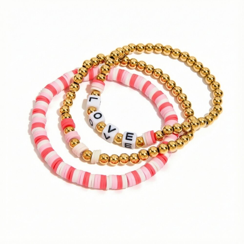 1 Piece Sweet Beads Polymer Clay Stainless Steel Waterproof Women's Beaded Bracelets