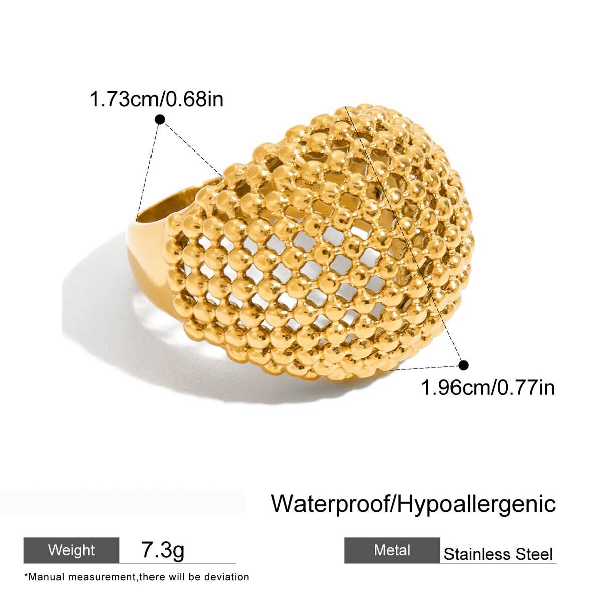 1 Piece Personality Geometric Stainless Steel Waterproof Gold Color Statement Rings h5 