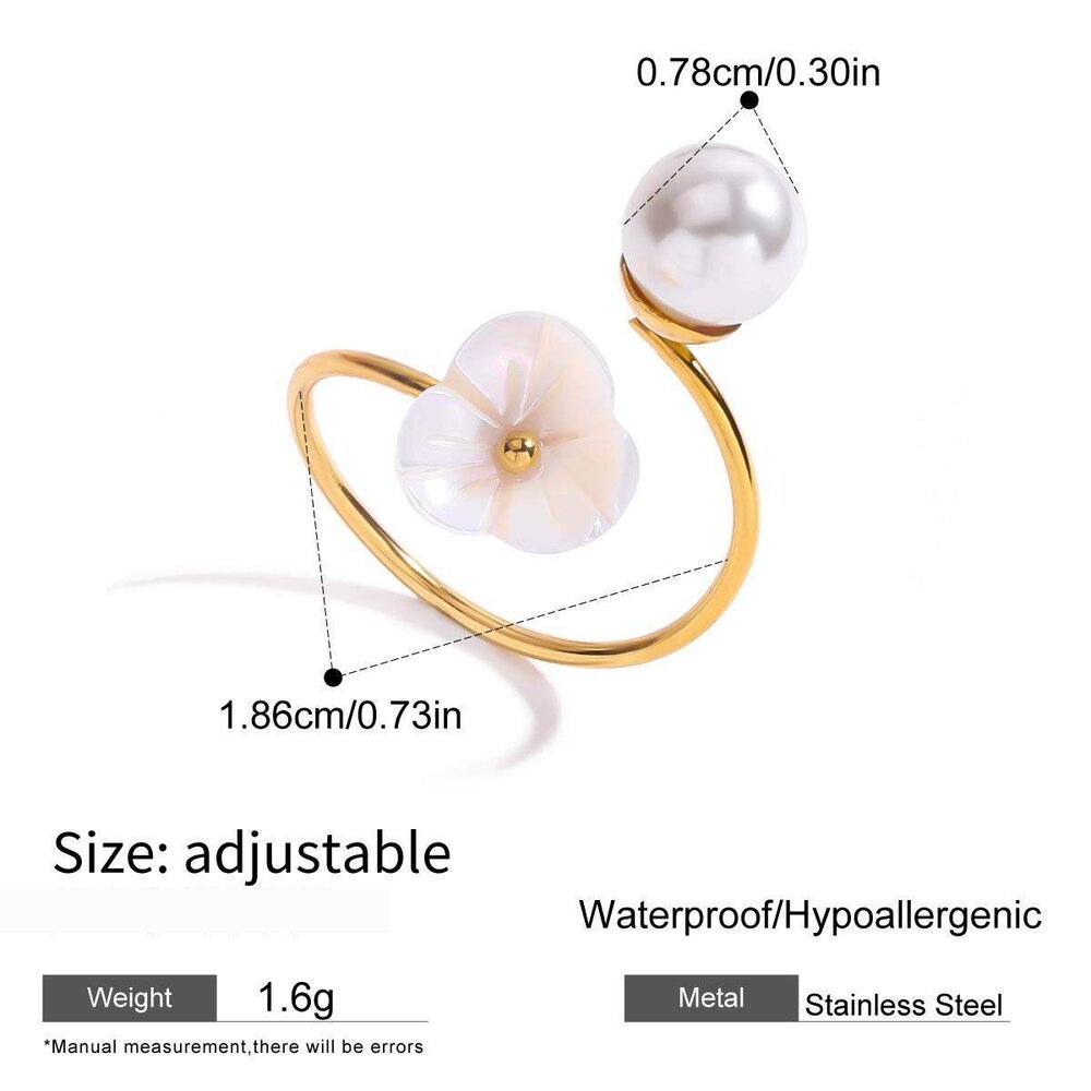 1 Piece Lustrous Shell Flower Stainless Steel Waterproof Gold Color Women's Gemstone Rings h5Picture2