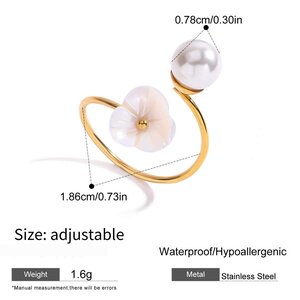 1 Piece Lustrous Shell Flower Stainless Steel Waterproof Gold Color Women's Gemstone Rings h5 Picture2