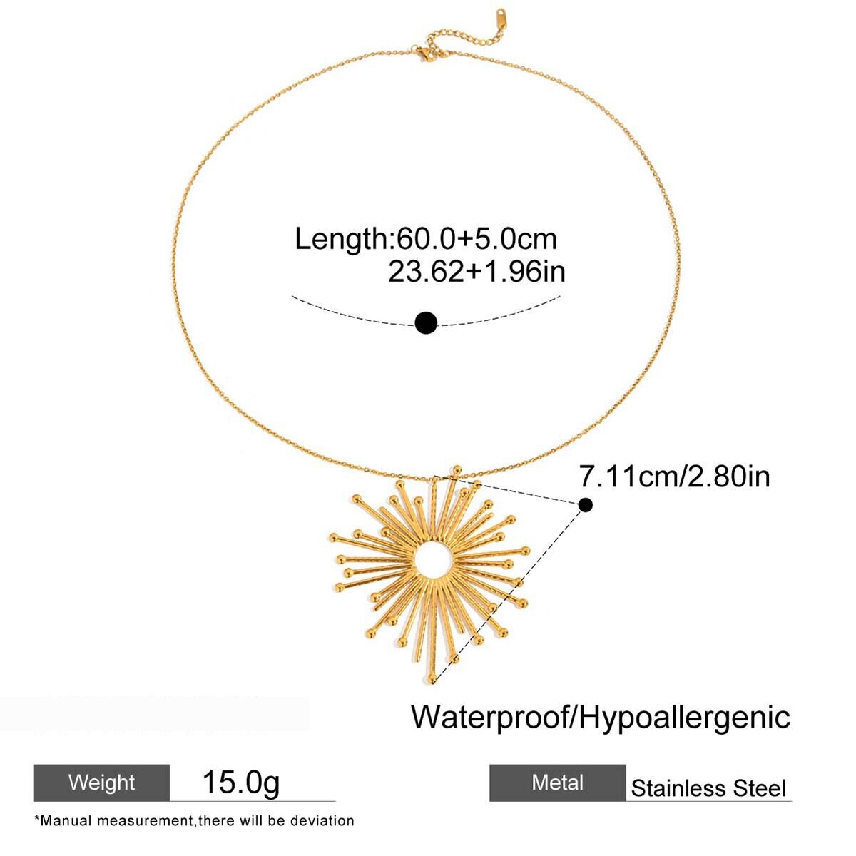 1 Piece Glamorous Sun Stainless Steel Waterproof Gold Color Women's Pendant Necklaces h5 Picture2