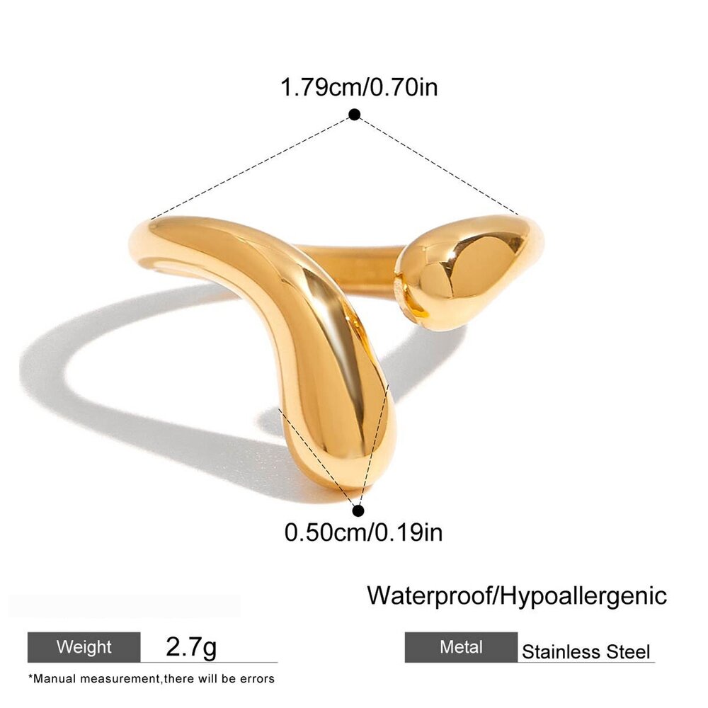 1 Piece Romantic Pretzel Shape Stainless Steel Waterproof Gold Color Statement Rings