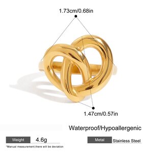 1 Piece Romantic Pretzel Shape Stainless Steel Waterproof Gold Color Statement Rings h5 Picture2