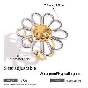 1 Piece Minimalist Flower Stainless Steel Waterproof Gold Color Statement Rings h5 Picture2