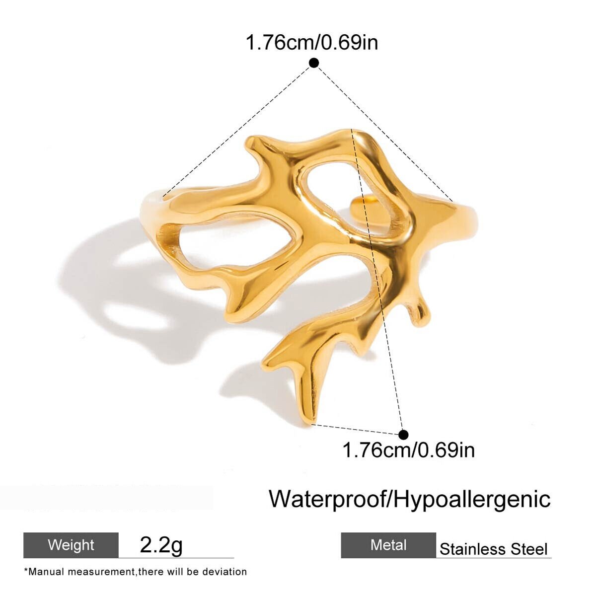 1 Piece Marine Organism Stainless Steel Waterproof Gold Color Statement Rings h5 